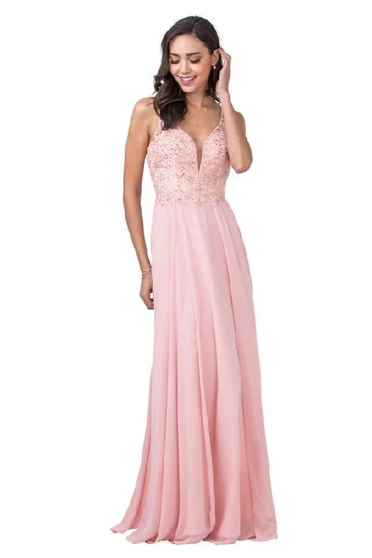 Trend Forward Threads Long Formal Beaded Appliques Evening Prom Dress