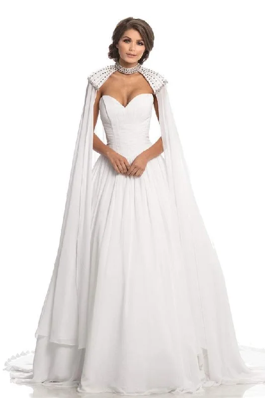 Premium Style Johnathan Kayne - Plunging Sweetheart Ballgown With Beaded Cape 8200 - 1 pc White In Size 0 Available