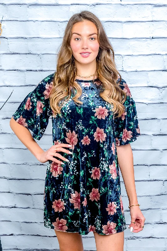 Trend Forward Threads Short Sleeve Floral Printed Mini Dress (LD42688)