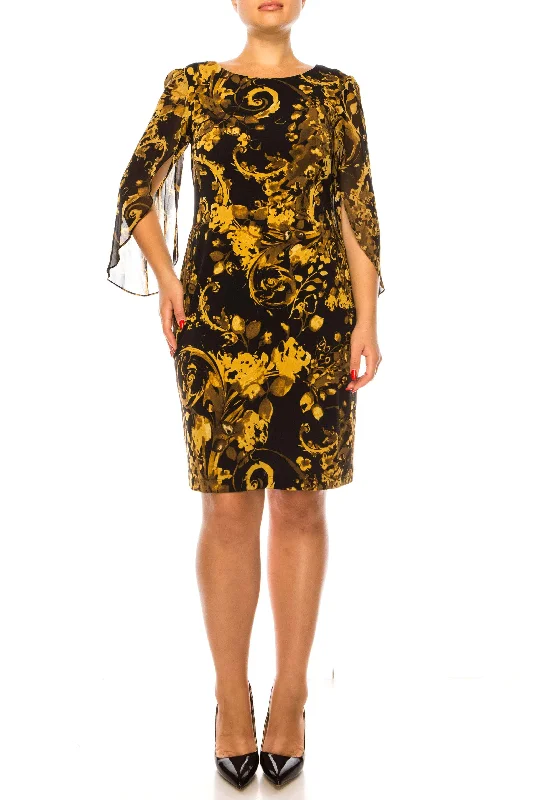 The Latest Trends Connected Apparel TCC97727 - Sheer Sleeve Floral Printed Formal Dress