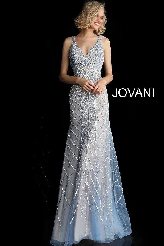 Sophisticated Street Style Offers Jovani 55821 Shimmering V Neck Long Formal Prom Dress