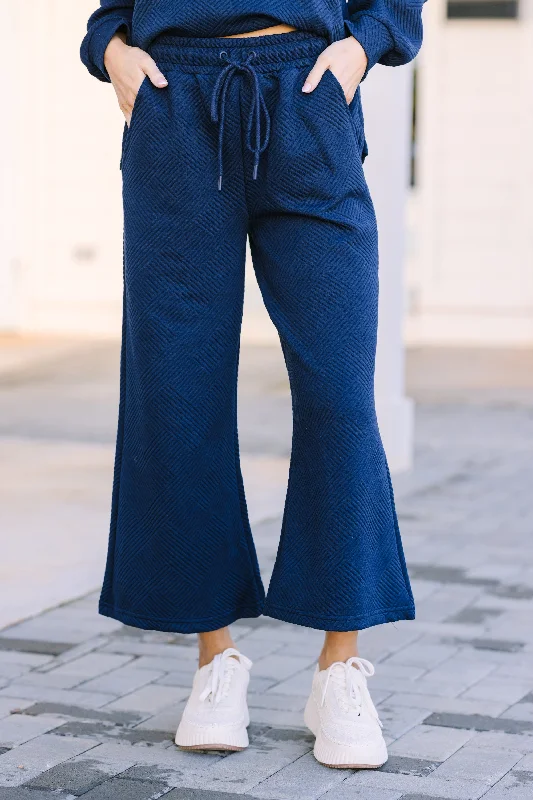 Break Fashion Norms Make Your Day Navy Blue Textured Pants