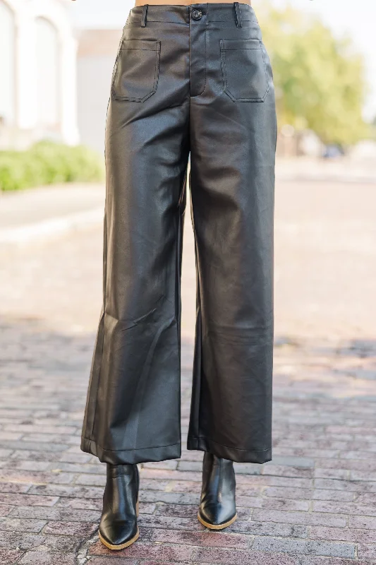 Avant-Garde Style Promotions Feeling Focused Black Faux Leather Pants