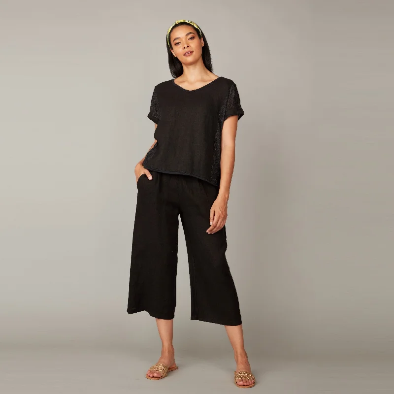 Laid-Back Fashion Offers Relaxed Linen Cropped Pant (Black)