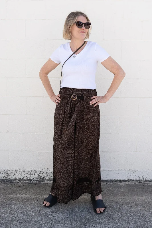 Weekend Exclusive Loose Tie Palazzo Pants - Chocolate Mandala