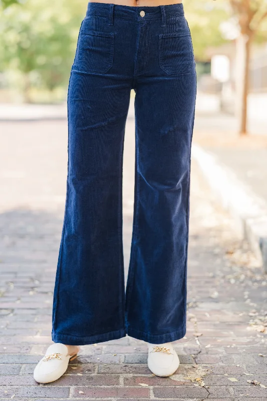 Must-Have Style Discounts Set Your Path Navy Blue Corduroy Wide Leg Pants