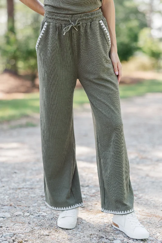 Edgy Fashion Deals All Worth It Olive Green Embroidered Pants