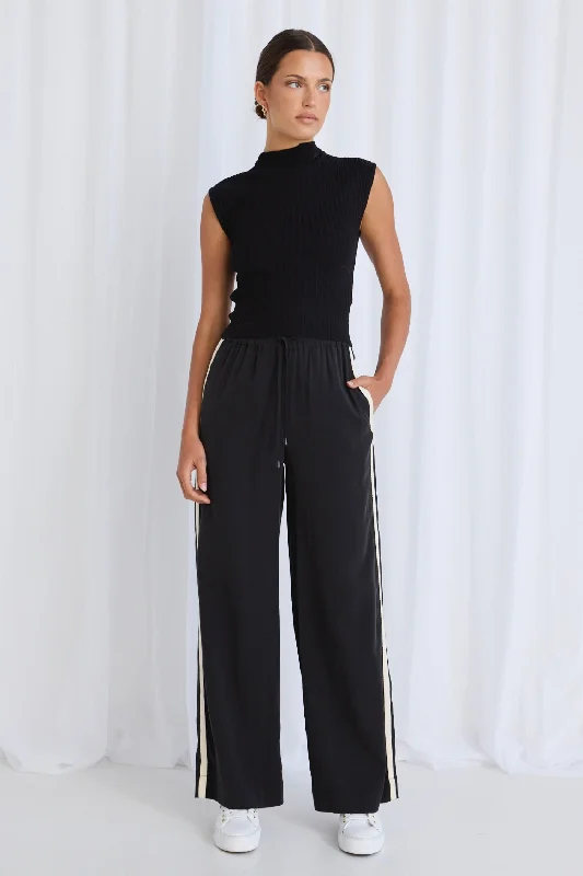 Urban Elegance Deals Townie Black Stripe Side Tape Wide Leg Pants