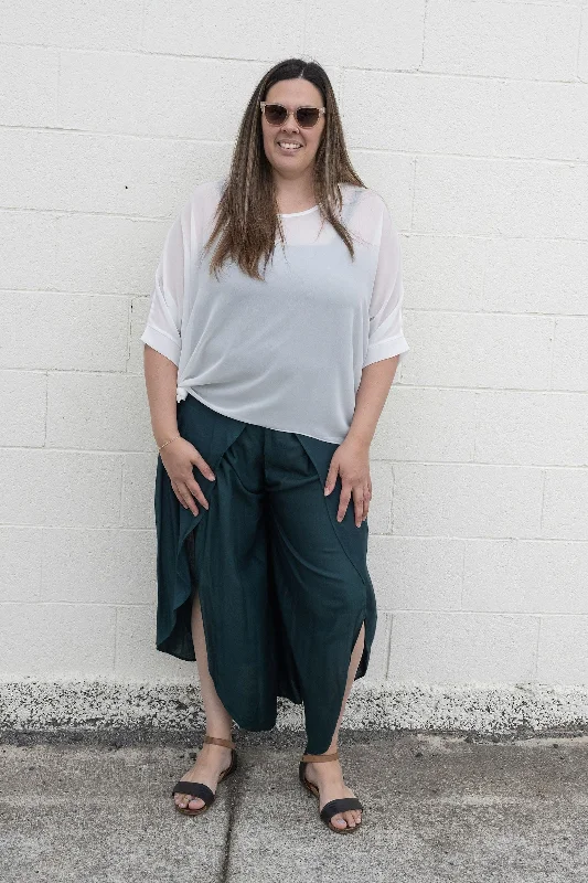 Relaxed Style Butterfly Palazzo Pants - Dark Emerald