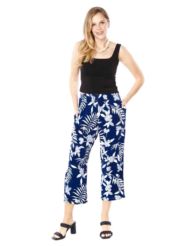 Modern Chic Discounts Tianello Print "Indigo Fern" TENCEL™ Flood Pant