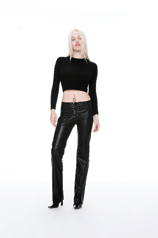 Season Sale ELEMENT LACE UP PANT - BLACK VEGAN LEATHER