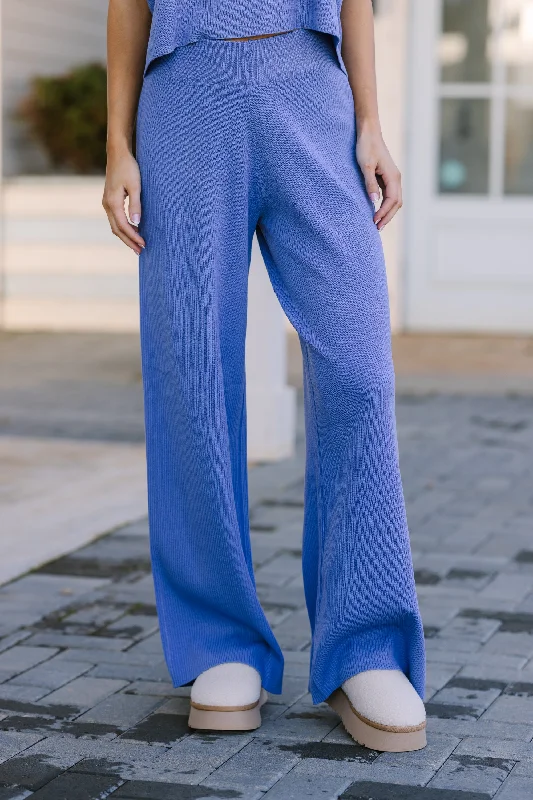 Seasonal Sale Safe Travels Blue Ribbed Knit Wide Leg Pants