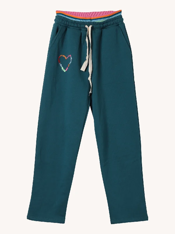 Chic And Trendy Heart Embroidered Joggers