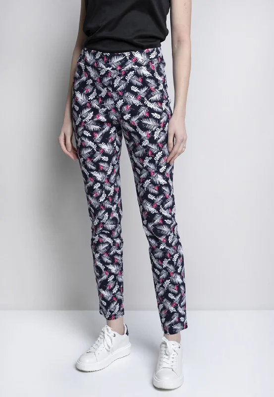 Hot Picks Flamingo Leaf Print Pull-on Straight Leg Pants