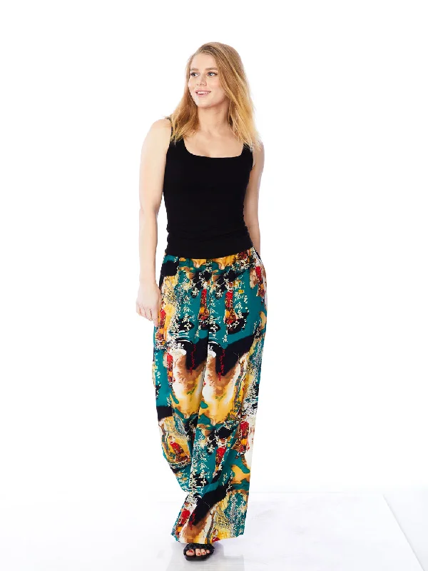 Street Style Discounts Tianello "Princess Masumi" Print Washable Silk "Palazzo" Pant