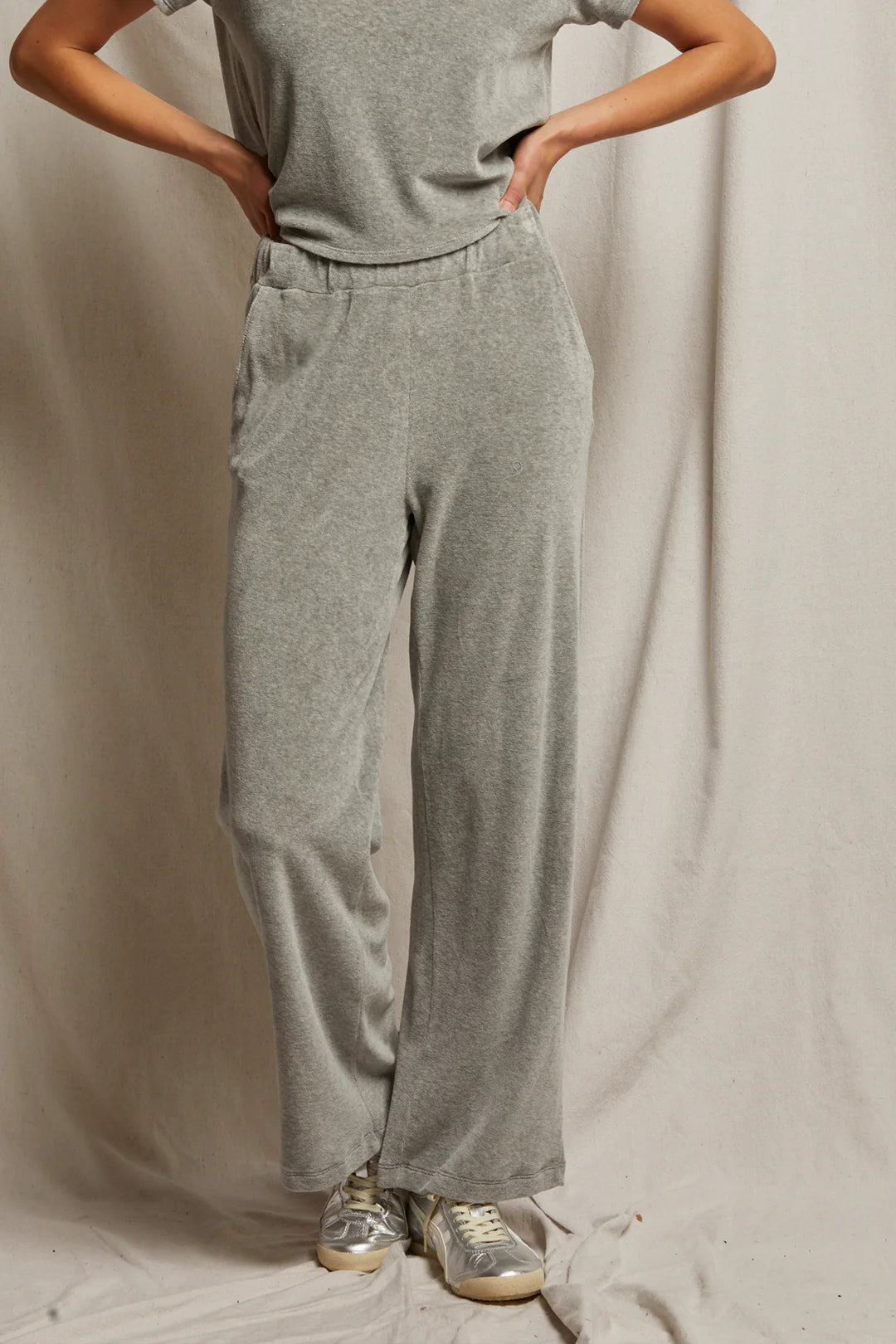 Winter Warehouse Sale Perfect White Tee - Holly Wide Leg Velour Sweatpant (Heather Grey)