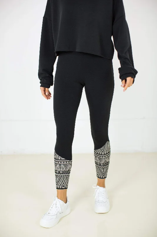 Athleisure Style Sale Leggings Black and Beige Aztec