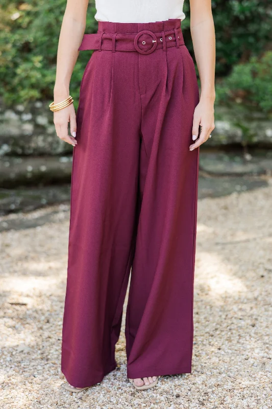 Urban Style Promotions Day At The Office Burgundy Red Wide Leg Trousers