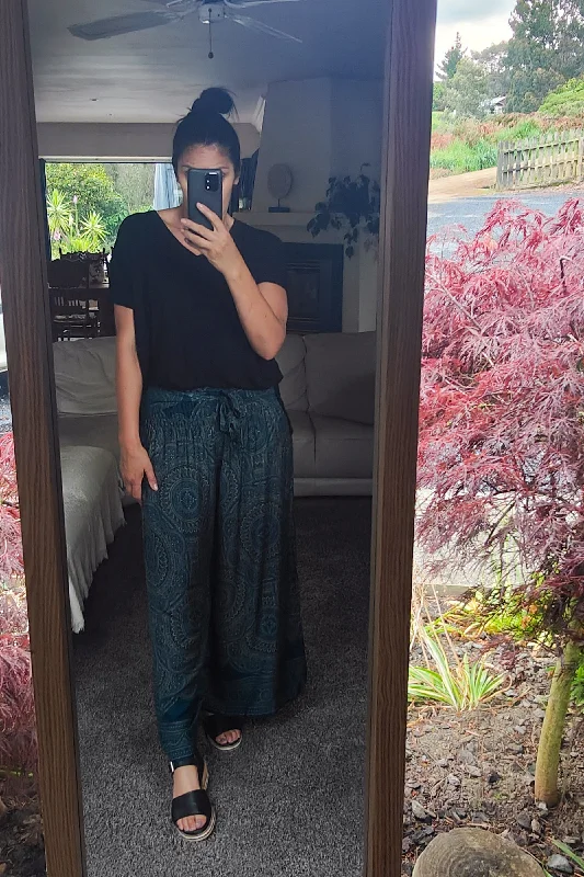 Mega Sale Loose Tie Palazzo Pants - Teal Mandala