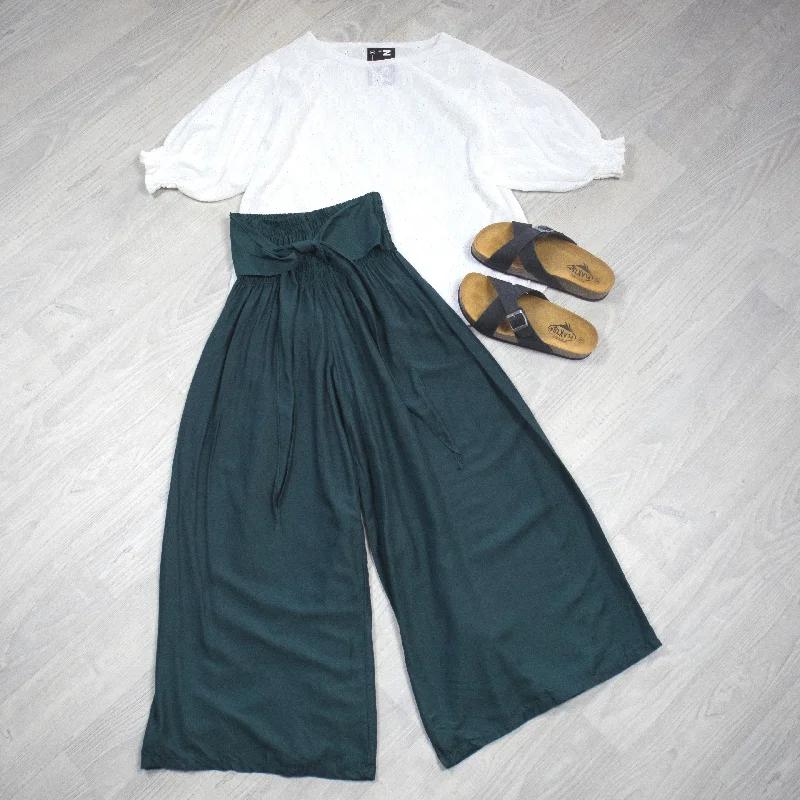 Stylish Looks Loose Tie Palazzo Pants - Dark Emerald