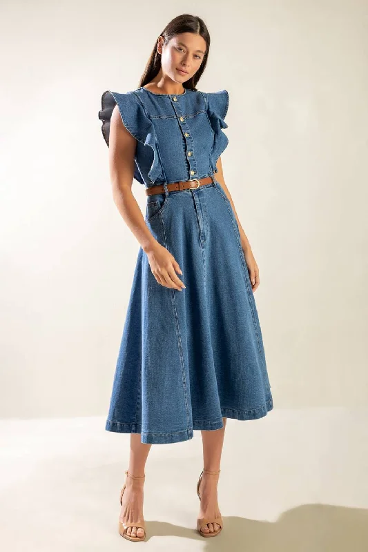 Trendy Street Style MY DEBUT DENIM MIDI DRESS